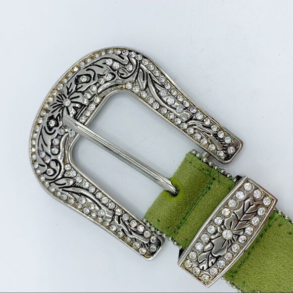 Lime Green Suede Western Belt w/Crystals and Rivets‎ Sz Sm main image 6